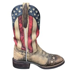 Dan Post Betsy USA Flag Brown Leather Cowgirl Boots Size 7